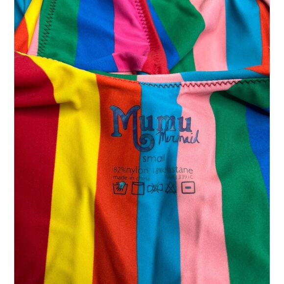 Mumu Mermaid Topanga rainbow stripe low back scoop one piece bikini Small NWOT - Picture 5 of 5